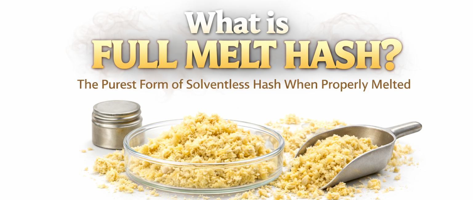 Full melt hash solventless concentrate in a dish with scoop