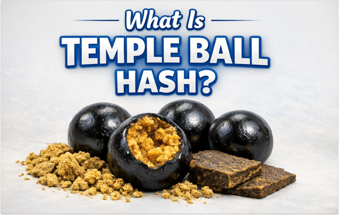 Temple ball hash rolled resin spheres with one cut open